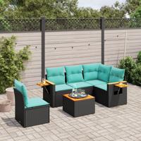 6-delige Loungeset met kussens poly rattan zwart