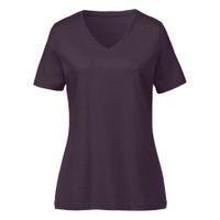 T-shirt met V-hals van bio-katoen, aubergine Maat: 36 - thumbnail