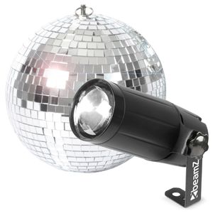 BeamZ discobal 20cm met LED pin spot - Spiegelbol met vele glazen