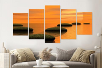 Karo-art Schilderij - Zen zonsondergang, 5 luik, 200x100cm, wanddecoratie - thumbnail