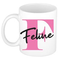 Naam mok Feline - roze - wit - keramiek - 300 ml - verjaardag/cadeau beker - thumbnail