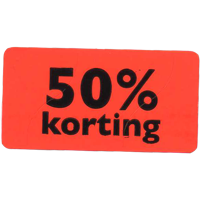 Etiket | Reclame-etiket | papier | 50% korting | permanent | 47x25mm | fluor/rood | rol à 1000 stuks