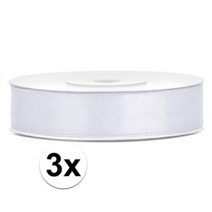 3x Hobby/decoratie witte satijnen sierlinten 1,2 cm/12 mm x 25 meter