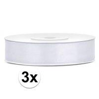 3x Hobby/decoratie witte satijnen sierlinten 1,2 cm/12 mm x 25 meter