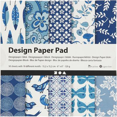 Creativ Company Design papierblok, vel 15,2x15,2 cm, 120 gr, blauw, 50 vel/ 1 doos