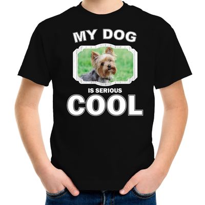 Yorkshire terrier honden t-shirt my dog is serious cool zwart voor kinderen Yorkshire terrier honden t-shirt my dog is serious cool zwart voor kinderen