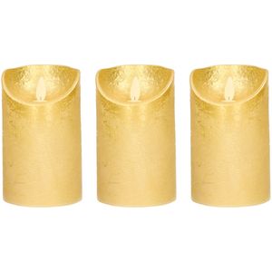 3x Gouden LED kaarsen / stompkaarsen met bewegende vlam 12,5 cm