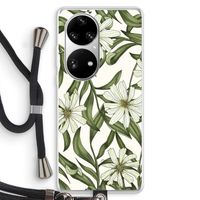 Wit bloemenpatroon: Huawei P50 Pro Transparant Hoesje met koord