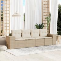 4-delige Loungeset met kussens poly rattan beige