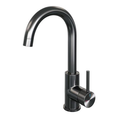 Brauer Gunmetal carving Wastafelmengkraan opbouw - hoog - draaibaar - ronde uitloop - model a - PVD - geborsteld gunmetal 5-GM-003-R4
