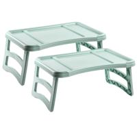 Plasticforte ontbijt op bed dienblad tafeltje - 51 x 33 cm - set 2x stuks - groen - kunststof