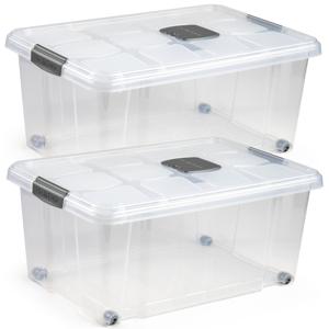 Opslagbak - 4x - 36L - organizer met deksel - 59 x 40 cm - transparant - Opbergbakken