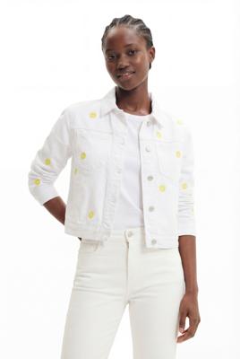 Spijkerjack met madeliefjes - WHITE - S