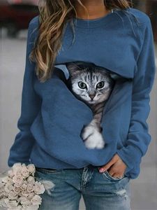 Casual Raglan Sleeve Crew Neck Cat Sweatshirt