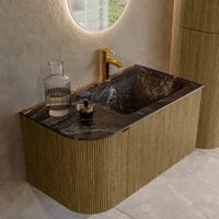 Badmeubel Mondiaz Kurve-Dlux | 85 cm cm | Meubelkleur Dusk | Wastafelkleur Lava | Solid surface | Wasbak rechter zijde spoelbak | 1 kraangat