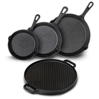 Blackwell Pannenset Gietijzer - Koekenpan 16, 20 & 25 cm & Grillplaat ø 30 cm - 4 Delig