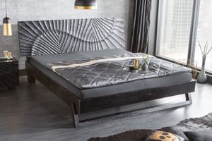 Design bed SCORPION 180x200cm zwart mangohout 3D snijwerk massief houten tweepersoonsbed - 40431