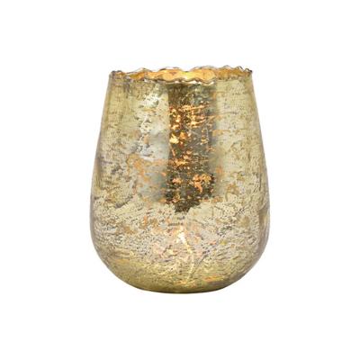 Windlicht - champagne goud - 12 x 15 x 12 cm - glas - kaarsenhouder - voor waxinelichtjes