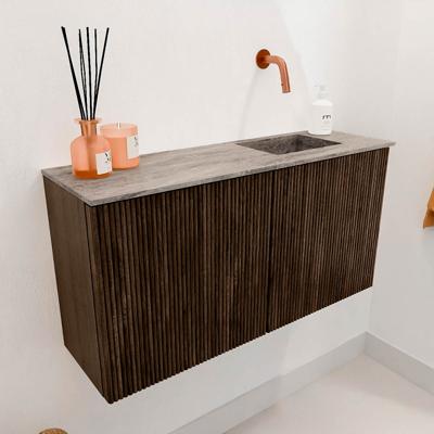 Toiletmeubel Mondiaz Joya Dlux | 80 cm | Meubelkleur Walnut | Faye wastafel Oza Wasbak Rechts | Zonder kraangat(en)