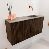 Toiletmeubel Mondiaz Joya Dlux | 80 cm | Meubelkleur Walnut | Faye wastafel Oza Wasbak Rechts | Zonder kraangat(en)