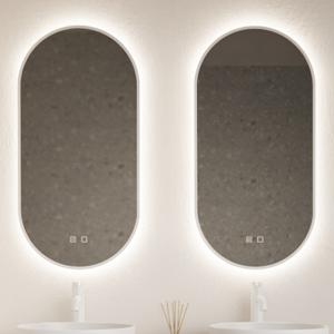 Spiegel Gliss Design Aura 40x100cm Mat Wit Ovaal Met LED Verlichting & Geïntegreerde Spiegelverwarming
