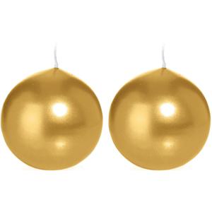 Trend Candles Bolkaars glad - 2x - goud - 7 cm - 16 branduren - ronde kaarsen