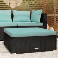 Tuinvoetenbank met kussen 70x70x30 cm poly rattan zwart