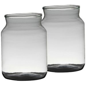 Set van 2x stuks bloemenvazen van gerecycled glas 30 x 21 cm