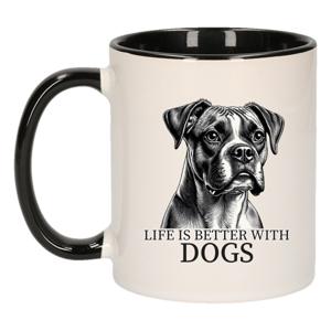 Cadeau mok voor honden liefhebbers - Boxer - zwart - keramiek - 300 ml