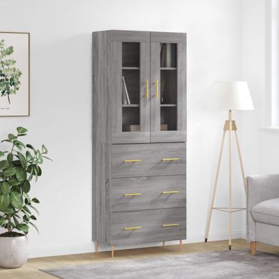 Hoge kast 69,5x34x180 cm bewerkt hout grijs sonoma eikenkleurig