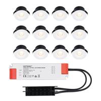 Set van 12 Cadiz LED Mini Inbouwspots met Trafo - 12 Volt 3 Watt 200 lumen - Plat 26mm - 2700K - IP44 waterdicht - Niet Dimbaar - Wit