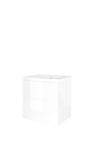 Proline Porselein Elegant badmeubelset met wastafelonderkast asymmetrisch met 2 laden en glans witte wastafel met 1 kraangat 60 x 46 x 60 cm, glans
