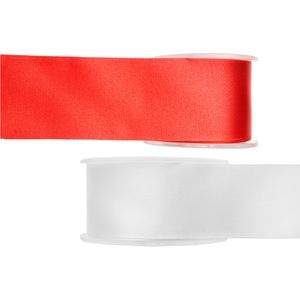 Satijn sierlint pakket - rood/wit - 2,5 cm x 25 meter - Hobby/decoratie/knutselen