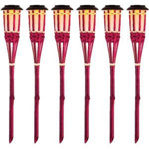6x Roze buiten/tuin Led fakkel Bodi solar verlichting 54 cm vlam