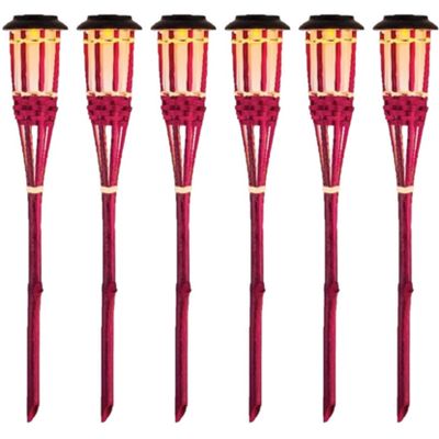6x Roze buiten/tuin Led fakkel Bodi solar verlichting 54 cm vlam