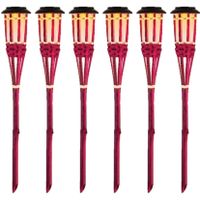 6x Roze buiten/tuin Led fakkel Bodi solar verlichting 54 cm vlam