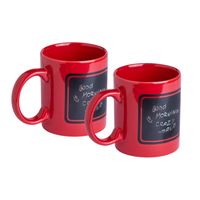 Luxe krijt koffiemok/beker - 2x - rood - keramiek - met zwart schrijfvlak - 350 ml