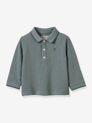 Polo in piqué gebreid baby biologisch katoen CYRILLUS groen