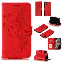Feather patroon Litchi textuur horizontale Flip lederen draagtas met portemonnee & houder & kaartsleuven voor iPhone 11 (rood)