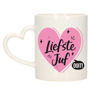 Cadeau koffie/thee mok voor juf - roze - hartjes oor - de liefste juf - keramiek - juffen dag