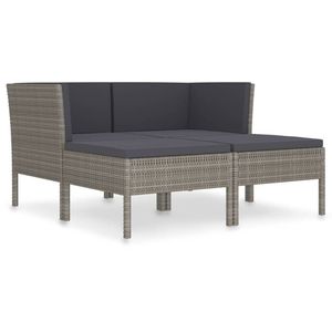 vidaXL 4-delige Loungeset met kussens poly rattan grijs