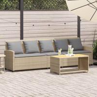 Tuinbank 5-zits met kussens poly rattan beige