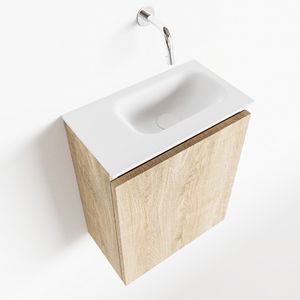 MONDIAZ TURE 40cm toiletmeubel washed oak. EDEN wastafel talc rechts geen kraangat