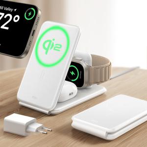 Qi2 3-in-1 Travel Wireless Charging Set White