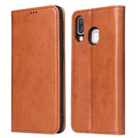 Dermis textuur PU + TPU horizontale Flip lederen draagtas met houder & kaartsleuven & portemonnee voor Galaxy A40 (bruin)