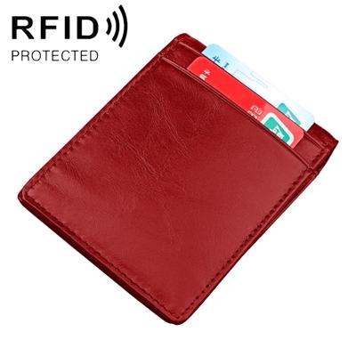 9037 Antimagnetic RFID Crazy Horse Texture Leather Wallet Billfold for Men and Women (Red)