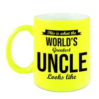 Oom cadeau mok / beker neon geel Worlds Greatest uncle   -