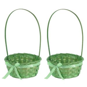 2x stuks rieten mandjes groen rond met hengsel 39 cm