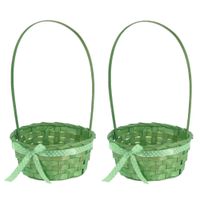 2x stuks rieten mandjes groen rond met hengsel 39 cm