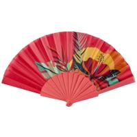 Handwaaier/spaanse waaier Flowers - rood - polyester - 40 x 23 cm - verkoeling/zomer